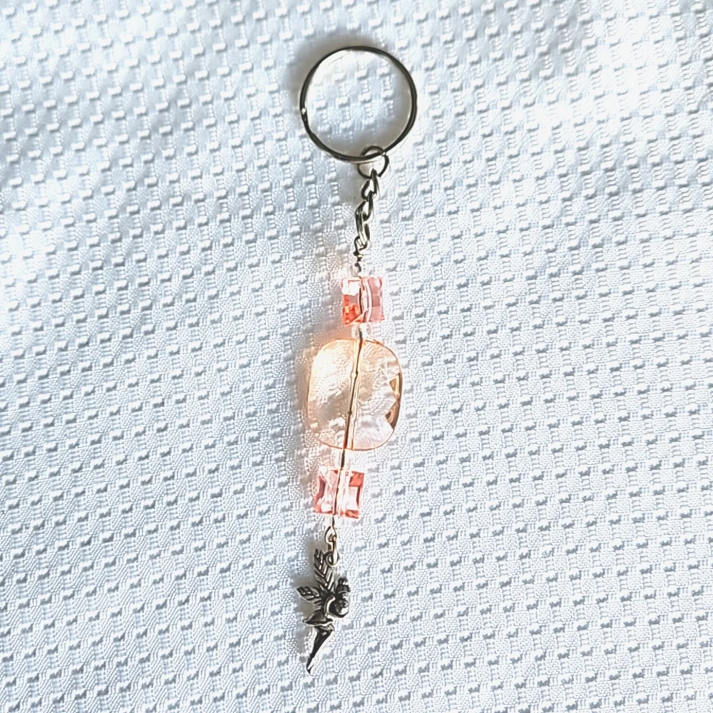 Romantic Sparkling Fairy Charm Keychain with Pink-Peach Tone Beads Handmade